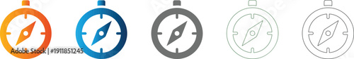 Compass flat icon set symbol for navigation and direction, vector illustration