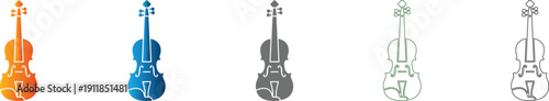 Violin icon set, flat design musical instrument vector illustration