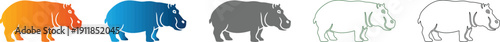 Vibrant Hippopotamus icon set standing sideways, a modern clean flat design vector illustration