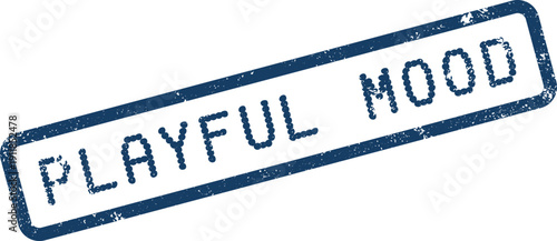 Textured blue ink imprint of the words Playful Mood creating a cheerful graphic element