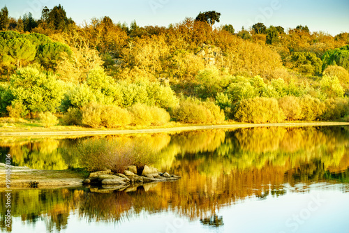 Autumn lake landscape, Alentejo Portugal.