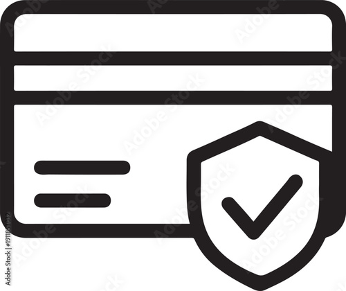 Credit card with security shield icon for secure financial transactions and corporate banking safety