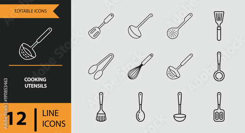 Cooking Utensils. Classic and Modern Cooking Utensils Outline Icons