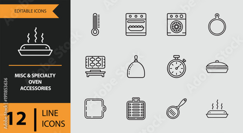 Misc and Specialty Oven Accessories. Specialty Oven Accessories and Baking Tools Outline Icons
