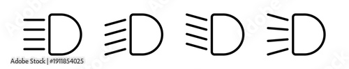 Vector isolated Headlight icon set in black outline