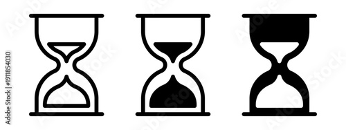 Vector isolated Hour Glass icon set in black outline and fill