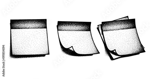 Abstract monochrome dot matrix art of paper squares with gradients