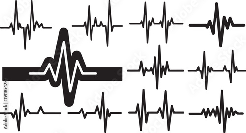 Collection of various ECG heartbeat waveform graphics and patterns