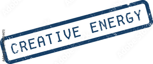 Blue grunge style rubber stamp mark featuring the inspiring phrase Creative Energy