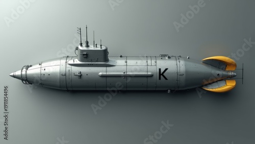 Side view of grey submarine