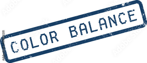 A textured blue rubber stamp with color balance text indicating photographic or design adjustment