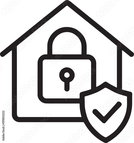Modern house with padlock icon for high security residential property and corporate estate safety