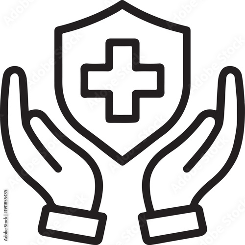 Medical cross with security shield icon for professional health insurance and secure medical services