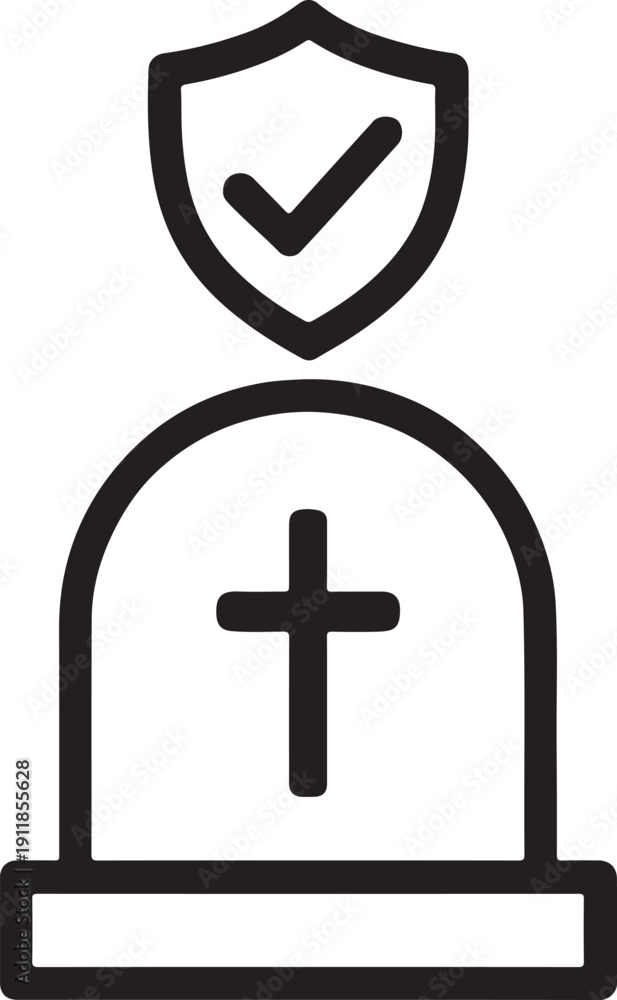 Obraz premium Gravestone cross icon for life insurance planning and secure business funeral service solutions