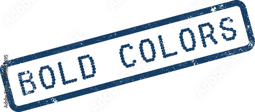 Dynamic blue stamp with grunge texture prominently featuring the phrase Bold Colors inside a rectangle