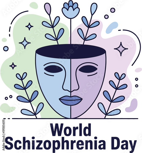Schizophrenia Day with split face and flowers mental health awareness 1