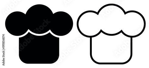 Chefs hat icon. Black or white silhouette chefs hat, isolated on white background.