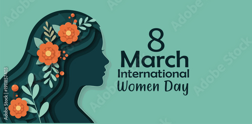 International women s day celebration silhouette with flowers on march 8th