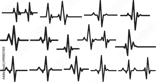 Multiple ECG heart rate monitor tracings on white background