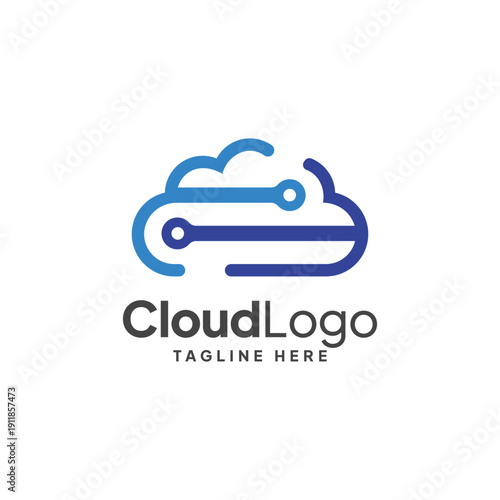 Abstract Cloud Technology Logo with Digital Connection Lines for Network, Data Storage, and IT Branding Design