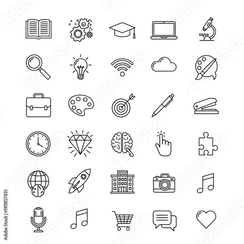 Collection of Hand Drawn Doodle Icons Representing Various Concepts.