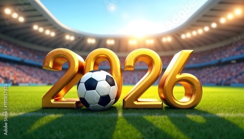 Shiny Metallic 2026 Date With Football Ball on Stadium Field