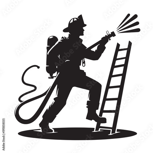 Black Fire rescue Silhouette Vector, High Quality Illustration on White Background