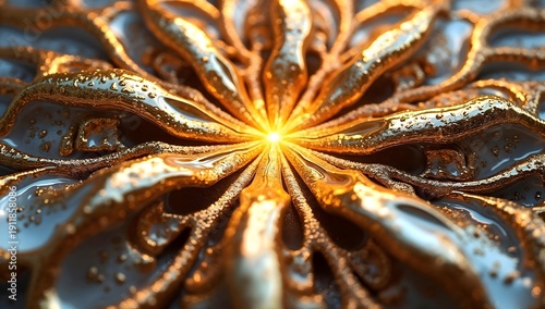Abstract Luxury Golden Flower Petal Concentric Pattern with Shining Central Light