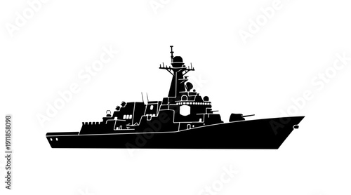 Modern Frigate Warship Silhouette Vector Illustration