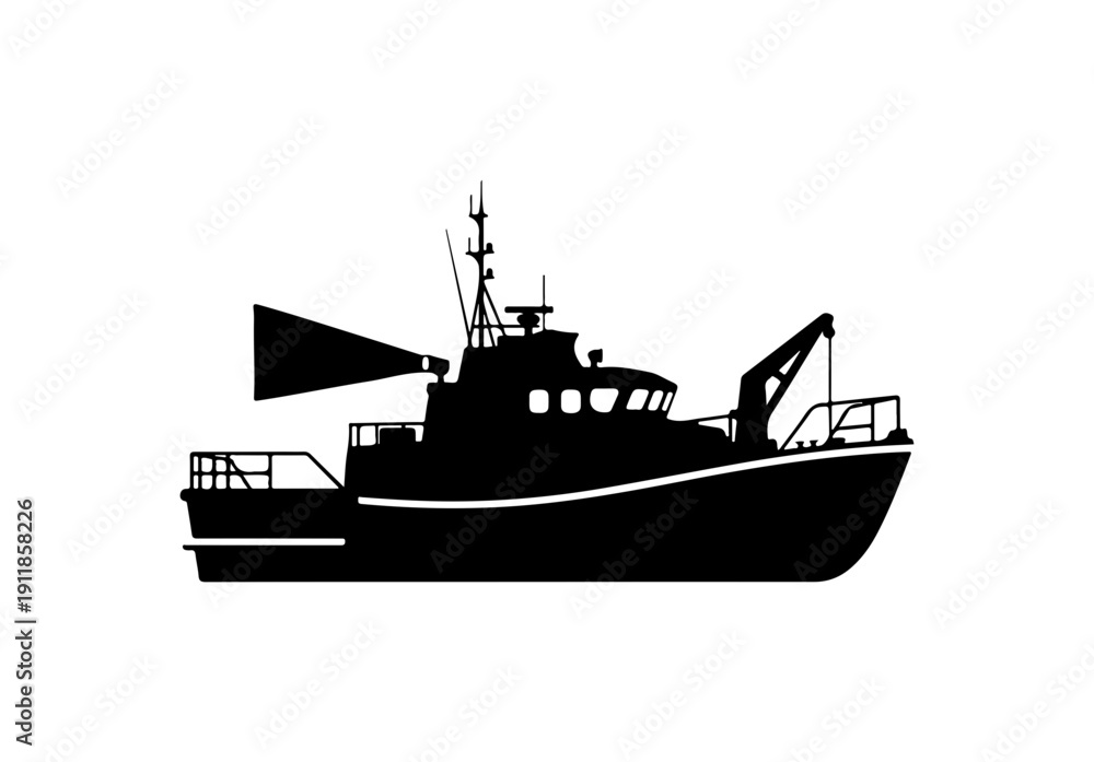 Fototapeta premium Black and White Fishing Vessel Silhouette Icon
