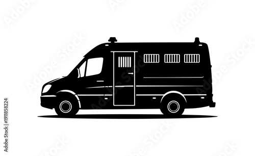 Black and White Prison Transport Van Vector Illustration