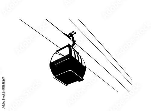 Black and White Ski Lift Cable Car Icon
