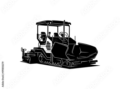 Black and White Road Paver Construction Illustration