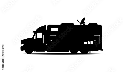 Black Silhouette of a Truck with Camper Trailer