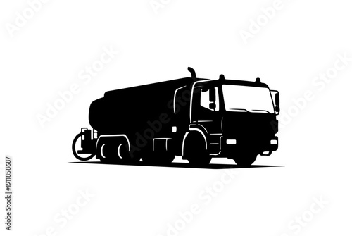 Black Silhouette Tanker Truck Vector Illustration