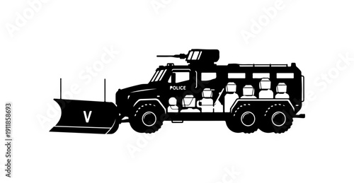 Police Water Cannon Vehicle with Snow Plow Attachment