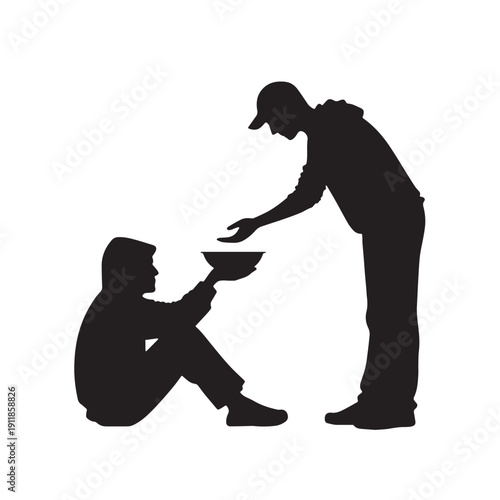 Black Feeding homeless Silhouette Vector, High Quality Illustration on White Background
