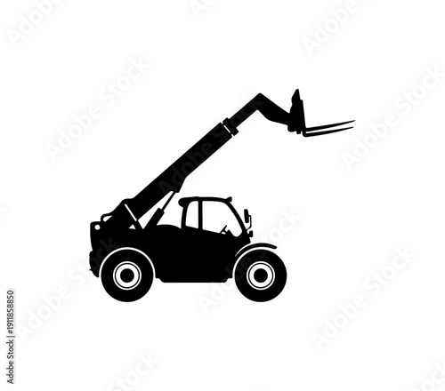 Black and White Telescopic Handler Vector Illustration