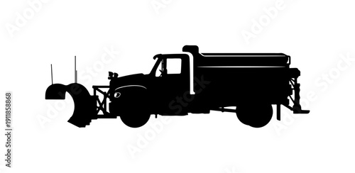 Vintage Snow Plow Truck Silhouette Vector Art