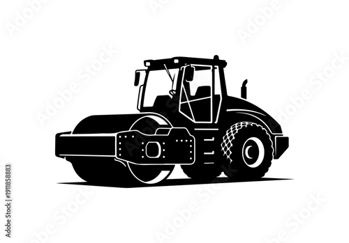 Black and White Road Roller Vector Illustration
