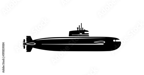 Black and White Submarine Vector Illustration