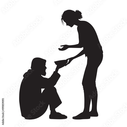 Black Feeding homeless Silhouette Vector, High Quality Illustration on White Background