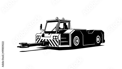 Black and White Heavy-Duty Snow Plow Vehicle Illustration