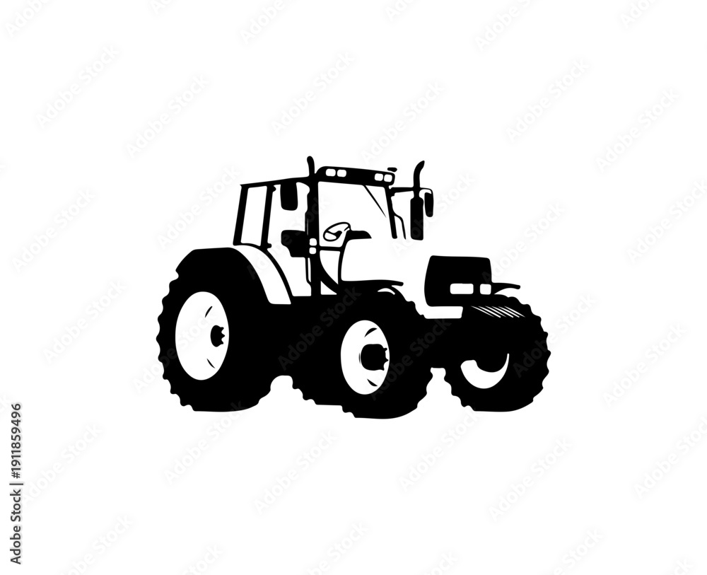 Obraz premium Black and White Agricultural Tractor Vector Illustration