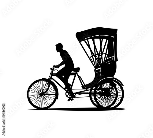 Silhouette of Person Riding a Rickshaw Bike