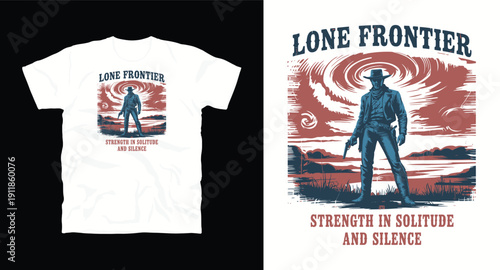 Lone frontier strength in solitude and silence vintage illustration of cowboy standing in desert
