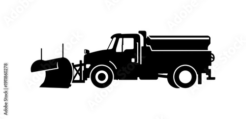Black and White Snow Plow Truck Vector Illustration