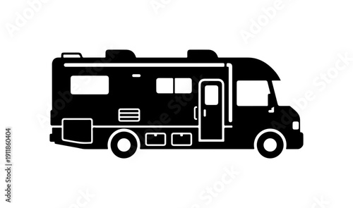 Minimalist Black Outline RV or Camper Van Illustration
