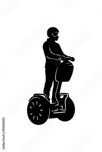 Person Riding Segway - Silhouette Vector Illustration