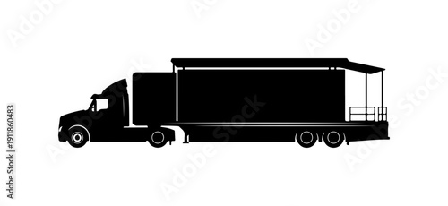 Black Semi-Trailer Truck with Flatbed Trailer Vector Illustration